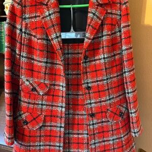 Pendleton Vintage Red/Black Plaid Wool Skirt Suit Set with Overcoat